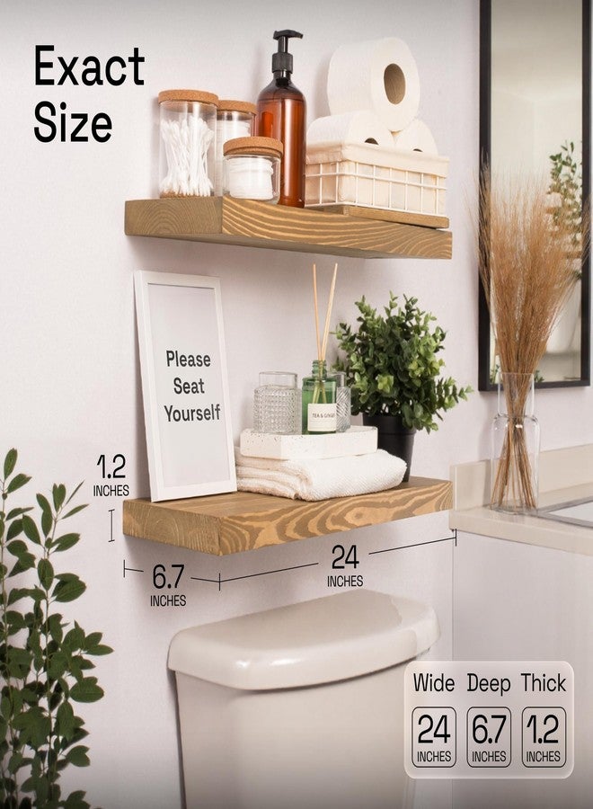 BAOBAB WORKSHOP Natural Wood Floating Shelves for Wall 24 inch - Floating Wall Shelves for Kitchen Bedroom - Wooden Bathroom Shelves - Oak Floating Shelf - 24 x 6.7 Inch, Set of 2 - Image 2